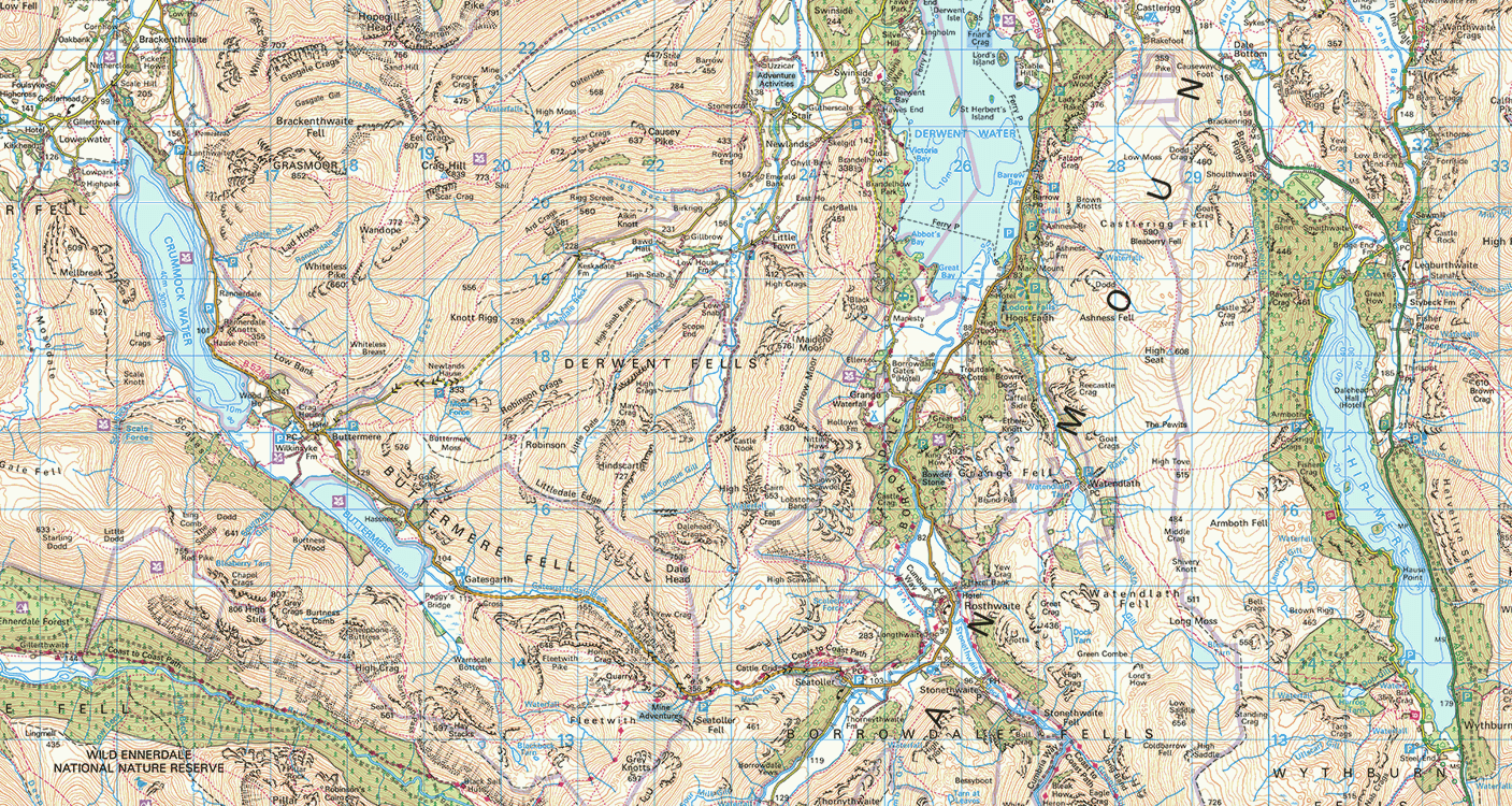 OS map coverage of the central Lake District, from Buttermere to Thirlmere