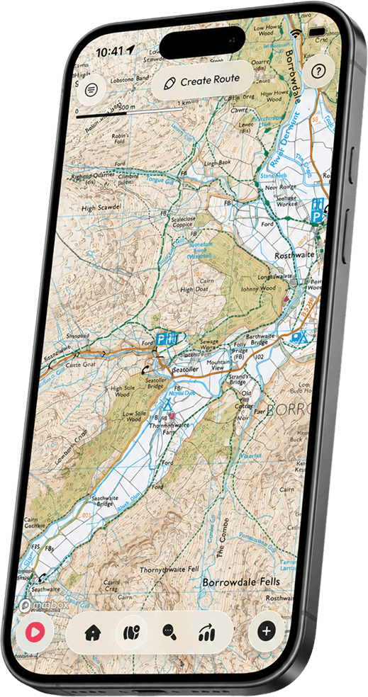 Our Fells app showing detailed OS mapping of Borrowdale